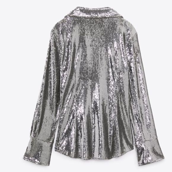 ZARA SEQUIN SHIRT TOP - Picture 14 of 15